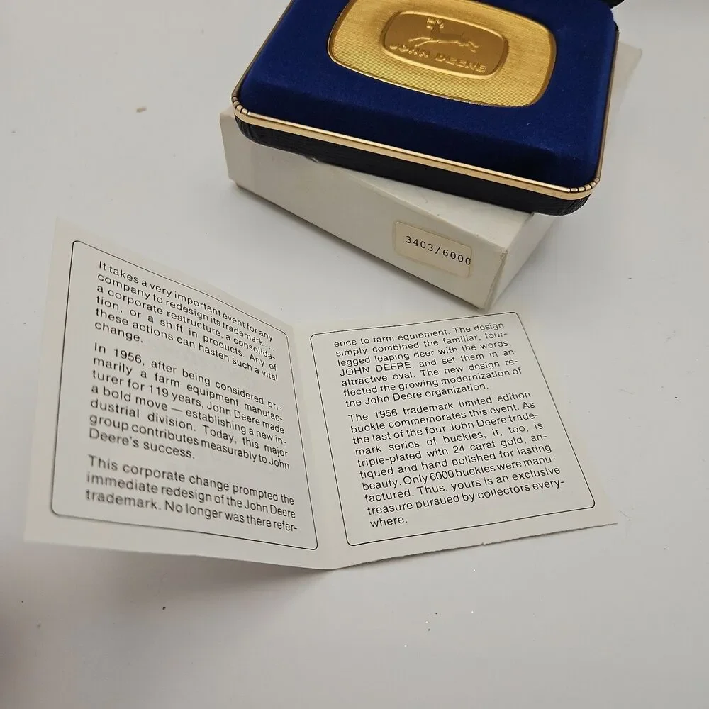 1956 John Deere 4 Legged Deer Trademark 24K Gold Plated Belt Buckle 1986 3403